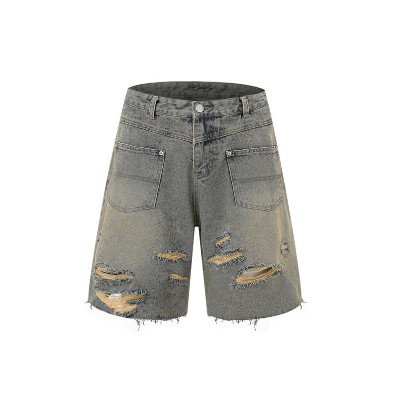 Vintage Frayed Make Old Ripped Denim Zipper Clothes