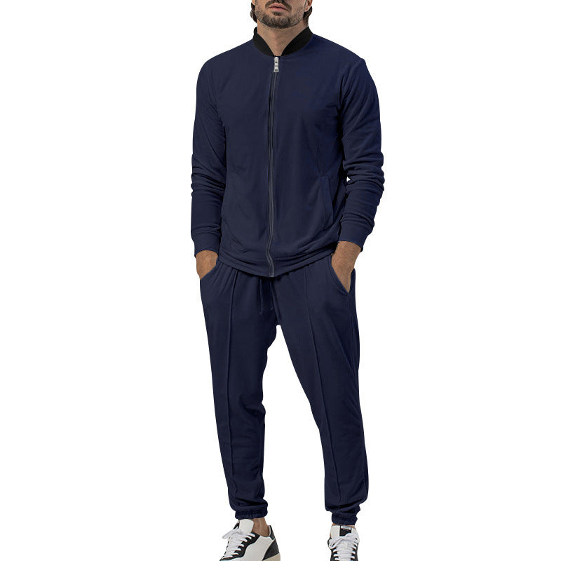Casual Zipper Long Sleeve Men's Coat Trousers Suit