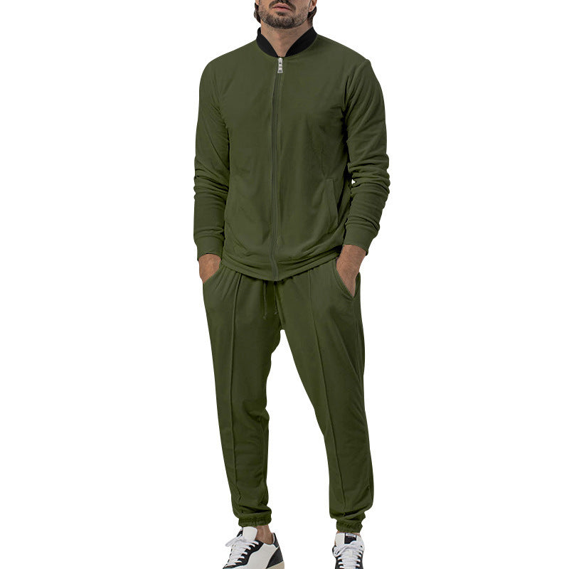 Casual Zipper Long Sleeve Men's Coat Trousers Suit